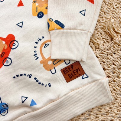 Conj. Casaco Beep Beep! e Calça de Moletom - Areia e Azul Jeans